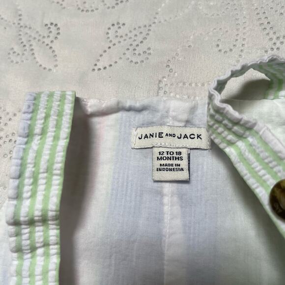 Janie and Jack Striped Seersucker Overalls Size 12-18m - Picture 3 of 4